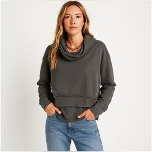 Free People - Beach Sunset - Split Hem Cowl High Low Gray Boho Sweater